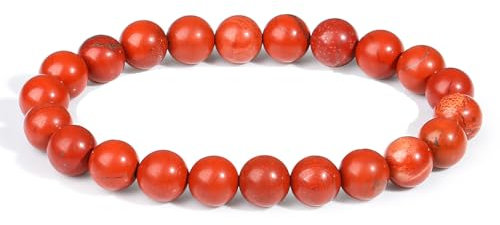 XIANNVXI Roter Jaspis Armband 8mm Perlen Rot Perlenarmband Kristalle Armband Echte Roter Stein Armbänder Damen Geschenk für Mama
