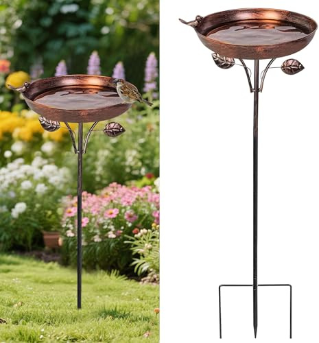 Vogeltränke Stehend Metall, Ultra Rostfrei Robust Langlebig Vogelbad Garten, Metall Vintage Groß Vogeltränke Garten Wassertränke für Vögel, Bird Bath Vogelbad Futter Schale Winterfest (29 x 98 cm)