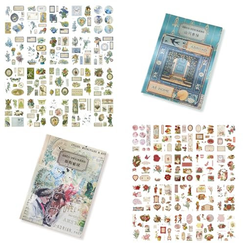 MSLSOZ 312Pcs Vintage Scrapbooking Stickers, Nostalgischer Stil von Scrapbook Sticker Set (River Lime Green & Rouge Dawn), Selbstklebende Aufkleber für DIY, Fotoalben, Journale, Collage Kunst