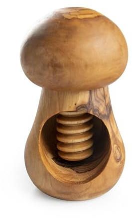 Handgefertigter Nussknacker aus Olivenholz – ergonomischer Pilz-Nuss-Zerkleinerer mit Schraubenpresse | Rustikales natürliches Küchenwerkzeug für Walnüsse & Haselnüsse + GRATIS Bienenwachs-Finish