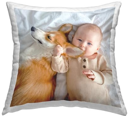 Larilotte Personalisiertes Kissen mit Foto Bedrucken Lassen, Fotokissen 60x60 cm Weiß, Kissen mit eigenem Bild & Text selbst gestalten, Kissenbezug personalisiert, mit Füllung optional