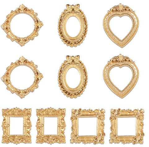 Heclia Vintage Bilderrahmen aus Kunstharz 5 Stück Mini Bilderrahmen Gold | kleine antike Ornamente, Tischplatte, Schmuckdisplay, ovale rechteckige, gotische Rahmen, Fotografie Halter, DIY Foto