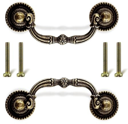 LE-stone 2Pcs 3Inches Antique Furniture Handles with Screw Drawer Bronze Drop Ring Pull Handle for Dressing Tables Cabinets Wooden Crates Wardrobes