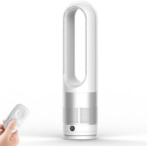 MGHRUEWH Bladeless Heater Fan,Cooling And Heating for Home,Officer&Living Room,Bladeless 80° Oscillating Tower Heater Fan,Leafless Fan with 3 Heats/8 Speeds/8H Timer/LED Display,40W/1400W,White