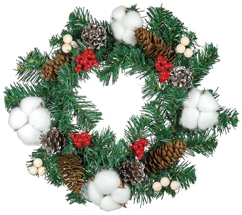 Weihnachtskranz Haustür, 30cm Adventskranz Künstlich, Beeren Deko Weihnachten, Elegant Weihnachtstürkranz Außen, Kranz Weihnachtskranz Tür, Kiefernzapfen Türkranz Winter Kugeln Christmas Decor