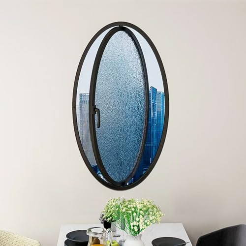 Oval Rotating Window for House - Aluminum Sliding Porthole Shed Door Privacy Glass Rainproof & Silent Basement Bathroom Service Door (White 100x50cm)