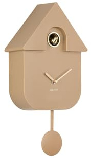 Karlsson Modern Cuckoo Oro Wall Clock in Mocha Brown – with Gold Details, Hourly Cuckoo Feature and Pendulum – Battery Operated
