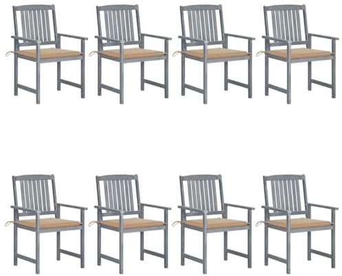 SKTQYQO Set mit 8 Gartenstühlen aus massivem Akazienholz mit Kissen, beige, grau gewaschen, für den Außenbereich, langlebig und witterungsbeständig, ideal für Terrasse und Garten