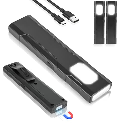 HOTUT Flat EDC Torch, 2 PCS Compact Pocket Flashlight with Clip and Magnetic Base, USB-C Rechargeable, IP45 Waterproof & Drop-Resistant, LED Torch for Hiking, Workshop, Repair