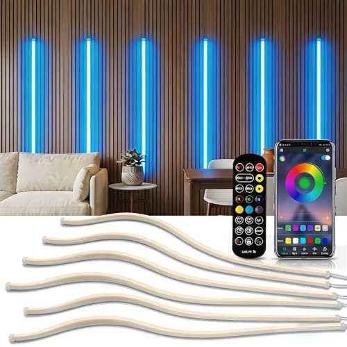 Akustikpaneele Beleuchtung, Dimmbare Zuschneidbar Eingebetteter LED 6x100cm RGB LED Strip Unterstützt Musiksynchronisation Fernbedienung Anpassung von Farbe Helligkeit Sprach+App Steuerung (6 Strips)
