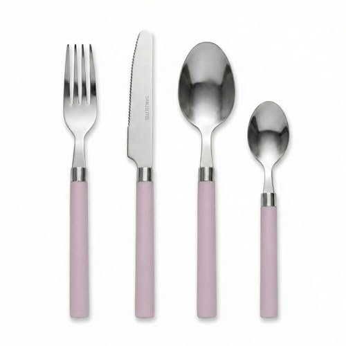 INTRECCI Servizio 24 Posate, Design per Uso Quotidiano e Occasioni – Set per 6 persone composto da Forchette, Coltelli, Cucchiai e Cucchiaini, Lavabile in Lavastoviglie – Colore: Glicine