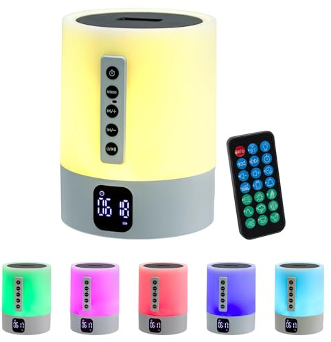 Bluetooth Lautsprecher mit Licht – 6-in-1 White Noise Machine, LED Nachttischlampe mit Wecker, Touch-Dimmbar, MP3 Player & Freisprechfunktion – Tragbarer Lautsprecher mit RGB Farbwechsel, Geschenk