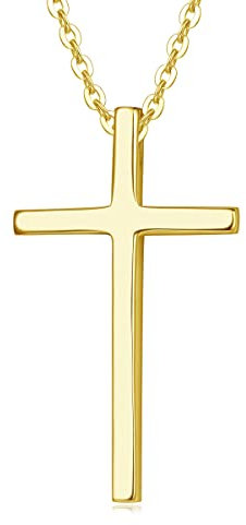 Carleen Solide 14 Karat 585 Gelb Gold Kreuz Christian Anhänger Kette Minimalist Halskette Schmuck für Damen Mädchen Baby Kinder mit Geschenk Box - Verstellbare Kettenlänge: 40 + 5 cm