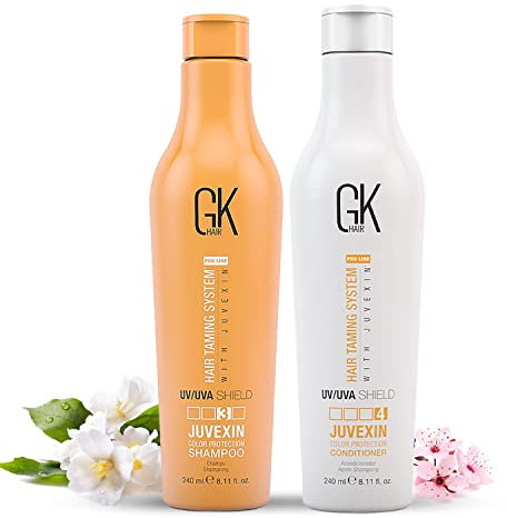 GK HAIR Shield Shampoo and Conditioner Sets Combo Deep Cleansing Moisturizing Heat Protection for Colour Treated Dry Damaged Curly Frizzy Hair 240ml - Sulfate Free