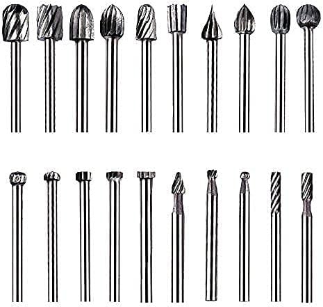 ZFYQ Set di Punte da Trapano per Intaglio del Legno 20Pcs HSS Burr Rotanti Multi-Forma Routing Router Bits per Lavorazione del Legno Incisione Foratura - Gambo 3mm