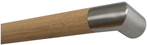 TIBU Eiche Handlauf Holz Geländer unbehandelt roh fein geschliffen 42 mm mit Edelstahl Endstücken ohne Halter Länge: 4900 mm / 490 cm / 4,9 m Enden: Edelstahl Ecke