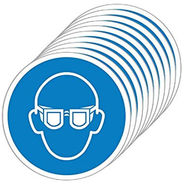 Picotronic Pack 10 Stück - Aufkleber Schutzbrille tragen gemäß BGV A8, Folie selbstklebend, rund Ø 14cm (Schutzbrille, Laserstrahlung, Gebotsschild) - 70145984