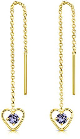 Orecchini Donna Lunghi Argento 925 Placcati Oro 24K con Brillantini Punto Luce di Cristallo Tanzanite - Orecchini Cuore Pendenti - Classici Eleganti Ipoallergenici - Gioielli Regalo Donna