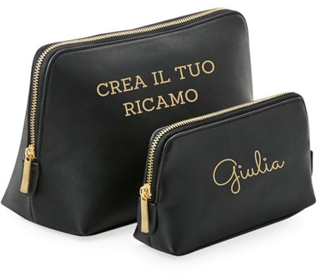 MAYRA Pochette, Beauty Case Personalizzabile in Eco Pelle | Trousse Trucchi, Borsello da Viaggio | Personalizzato con Ricamo Iniziali, Nome | Per Ragazza, Donna, Uomo | Made in Italy (Medium, Nero)