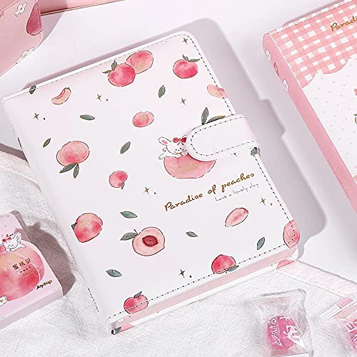Niedliches Tagebuch, Kawaii Peach Notizbuch, Pfirsich Journal für Mädchen, Kawaii Journal für Mädchen, Premium Qualität Papier, 5x6.7 Zoll (Pfirsich auf Weiß)