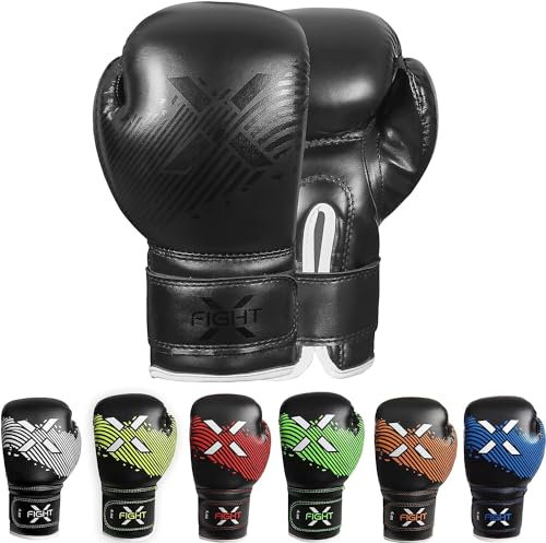 FightX Guantoni da boxe per bambini da 113,4 g e 170,1 g, in pelle PU, per ragazze e ragazzi, guanti da combattimento per MMA, combattenti da 3 a 12 anni, diversi colori (nero, 170 g)