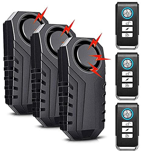 Cruxer Bike Alarm with Remote, Wireless Anti-Theft Motorcycle Alarm Waterproof Bicycle Alarm Security Vibration Motion Sensor for Bike, Motorcycle, Electric Scooter, Moped, Etc - 114dB,3PK