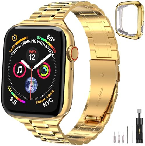 chuangshiji Correa Compatible con Apple Watch Band de 38 mm 40mm 41 mm, Pulsera para iWatch Series SE/9/8/7/6/5/4/3/2/1 mujeres y hombres Bracelet de Metal de acero inox, Oro