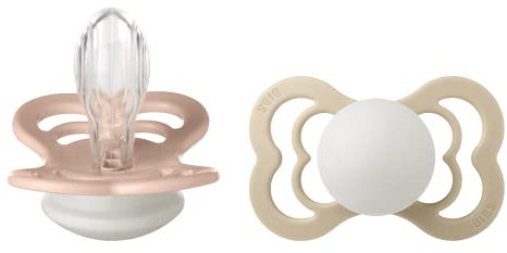 BIBS Supreme Schnuller 2er-Pack, BPA-frei, Symmetrischer Nippel. Silikon, Größe 2 (6-18 Monate), Blush/Vanilla Night
