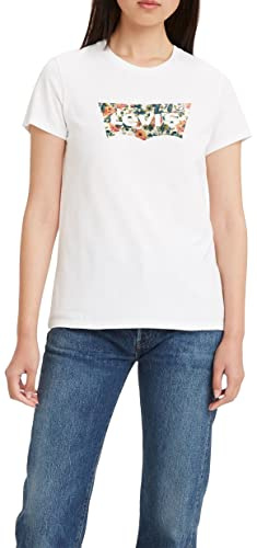 Levi's Women's The Perfect Tee- Pattern Batwing Logo T-Shirt, Kinsley Floral Logo Gardenia, XS