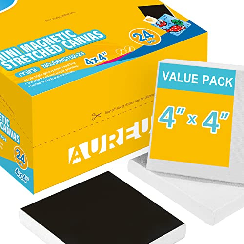 AUREUO Lot de 24 mini toiles magnétiques tendues avec dos aimanté pour peinture acrylique et loisirs créatifs - 10,2 x 10,2 cm