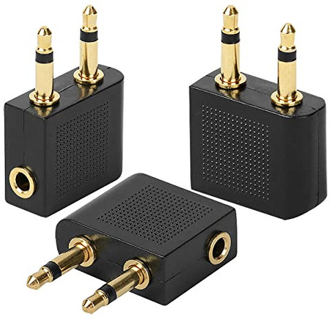 IRYNA 3 Pack Airline Airplane Flight Adapters for Headphones, Gold Plated 3.5mm Male to 3.5mm Female Stereo Aux Jack Headphone Adapter Gold Plated