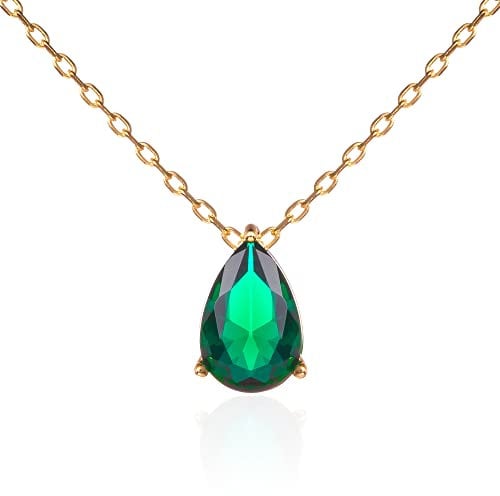 namana Gold Plated Pear Shaped Emerald Green Pendant Necklace for Women and Teen Girls, Gold Necklaces for Women with a Pear Shaped Green Stone, Dainty Teardrop Emerald Green Necklace in 925 Silver