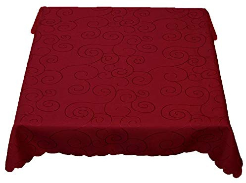 texpot Ornament Tischdecke mit Ranken und Bogenrand Bügelfrei(130 x 220 cm, rot)