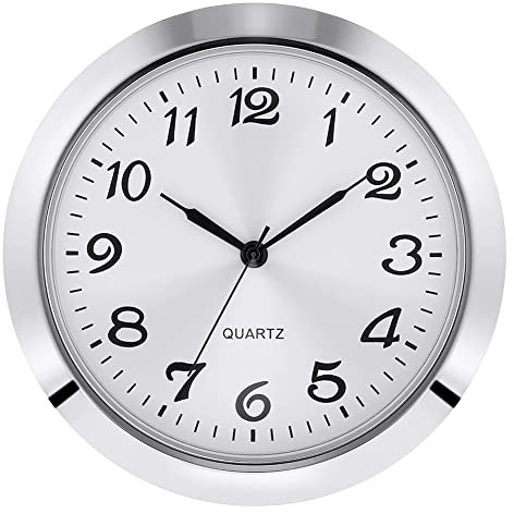 ISAKEN 2-1/8 Zoll (55 mm) Uhrwerk, Runde Uhr aus Quarzuhr mit Römischen Ziffern und Silber Trim, Einsteckuhrwerk für 55 mm Durchmesser Wanduhr Uhr Klein DIY Uhrwerk Zubehör