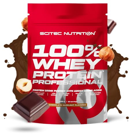 Scitec Nutrition 100% Whey Protein Professional - Whey Protein Complex | Made from concentrate and isolate - with digestive enzymes and additional amino acids - 1 kg, chocolate hazelnut