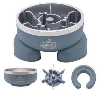 Front Row 3-in 1 Premium Dog Bowl, w/Double Wall Stainless Steel Vacuum Insulated Dog Bowl, Suction Cup Silicone Slow Feeder Insert, Ergonomic Bowl Stand, Anti-Slip Base, 4 Cups 32 Fl Oz (Blue)