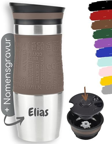 Milu Taza aislante de café con grabado - 370ml 450ml - idea de regalo regalo personalizado regalo de cumpleaños navidad para hombres mujeres mamá papá novia (370ml, Marrón)