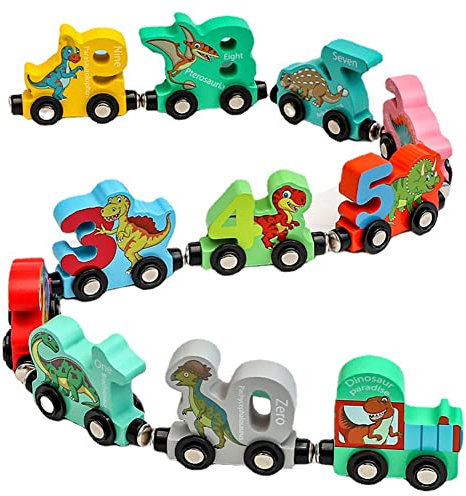 Dinosaurier Zug Spielzeug Holzspielzeug ab 1 2 Jahr, Holzzug mit Ziffern von 0 bis 10,Montessori Spielzeug ab 2 3 4 Jahre, Motorikspielzeug Lernspielzeug Geschenk für 3 4 5 Jahr Junge Mädchen Kinder