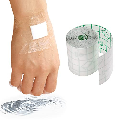 50pcs 250m Waterproof Transparent Bandage Film Roll Adhesive Tape Medical Wound Tattoo Aftercare Waterproof Bandage Dressing Plaster Stretch Fixation Tape Anti-Allergic Self-Paste Swimming