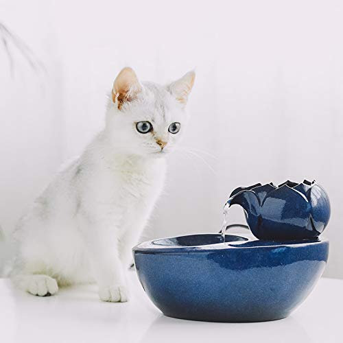Dispensador de agua para gatos, dispensador de agua automático de circulación para mascotas, fuente de agua para gatos verticales de loto, fuente para gatos, decoración de peces pequeños (azul)