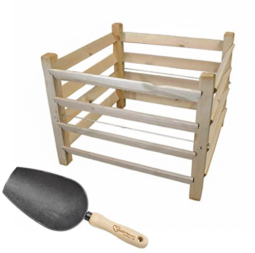 Set - Garten Komposter aus Holz mit Kompostschaufel | Kiefer | 100x100x80 cm | 600 Liter Fassungsvermögen | Gartenabfälle mit Brettkomposter verwandeln