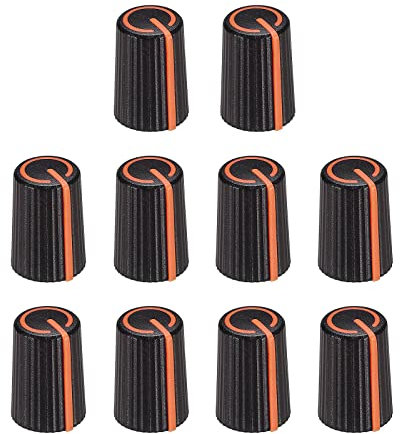 sourcing map Potentiometer Control Knob ABS Guitar Knob for 6mm D Type Shaft Electric Guitar Power Amplifiers Stereos,Bass Volume Tone 270 Degrees Rotary Knob Black Orange 10PCS