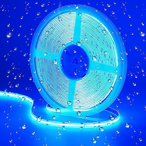 GOMING 24V 10M COB LED Strip Blau LED Streifen IP65 Wasserdicht 384LED/M LED Band Selbstklebend Keine Lichtflecken Hohe Helligkeit Lichtband für Heim Deko(Netzteil nicht Enthalten)