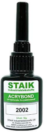 STAIK Acrybond UV-Kleber Glas Metall [16g] – Hochfester Glaskleber | Für Glasreparatur, Möbel & Modellbau | Glasklar härtend in Sekunden | Made in Germany