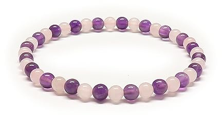 Bracelet Amour et Sagesse - Perles de 4mm - Améthyste et Quartz Rose- Pierre naturelle - Bijou Artisanal (18cm)