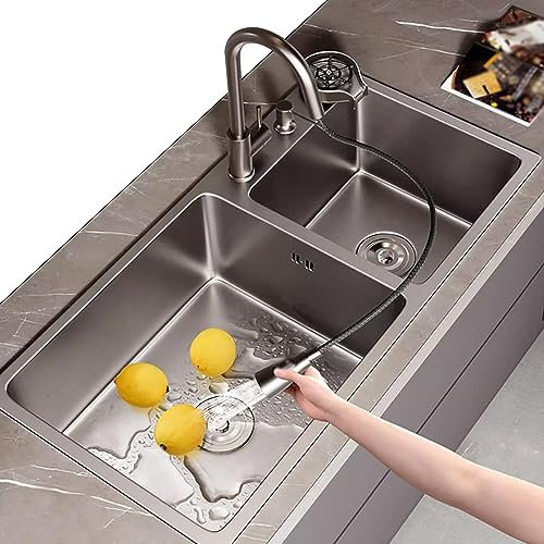 Fregadero De Acero Inoxidable Gris Fregadero De Cocina con Lavadora De Vidrio Fregadero De Doble Tazón Fregadero Bajo Encimera Accesorios Incluidos (Tamaño: 88x45x20cm)