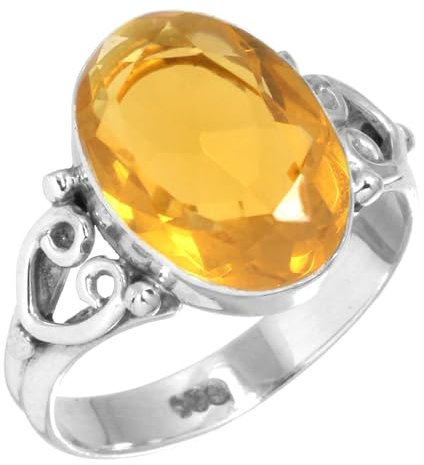 925 Sterling Silber Ring Citrin Quarz Handgemacht Schmuck Größe 66 (21.0) (99019_CIT_R128)