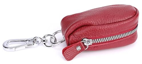 Leoodo Schlüsseltasche Leder, kleine Geldbörse mit Schlüsselanhänger, Echtleder Schlüsseletui für Damen und Herren, Damen Tasche 2020:Weinrot