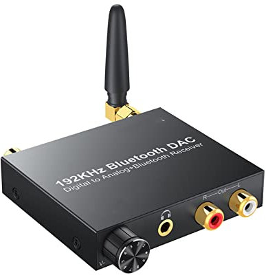 NVYAZJ 192kHz DAC Converter, Bluetooth Compatible Receiver, Volume Control Digital Optical Coaxial Toslink to Analog Audio Adapter for Home Theater, Teaching, Training Structures, Meeting Rooms