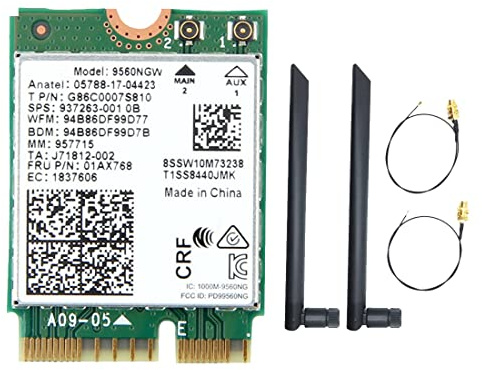 Lckiioy 9560NGW WiFi-Karte + 2XAntenne 1730Mbps Wireless AC 9560 2,4G+5G BT 5.0 802.11Ac M.2 CNVI 9560NGW Wireless-Adapter